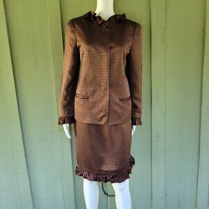 LOUIS FERAUD Vintage Brown Silk Skirt Suit